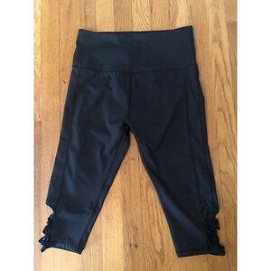 Mint Lilac Womens Size M Black Capri Leggings Lattice Hem